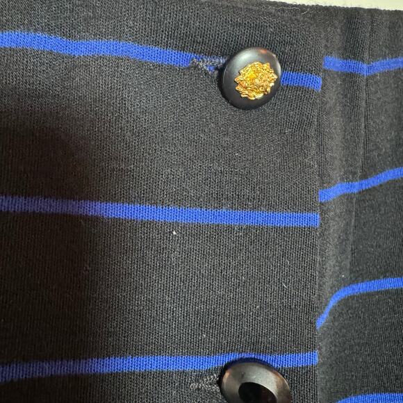 1990's Chanel Boutique Wool Black Blue Striped Jacket Skirt Set Lion Head Button - Picture 10 of 13